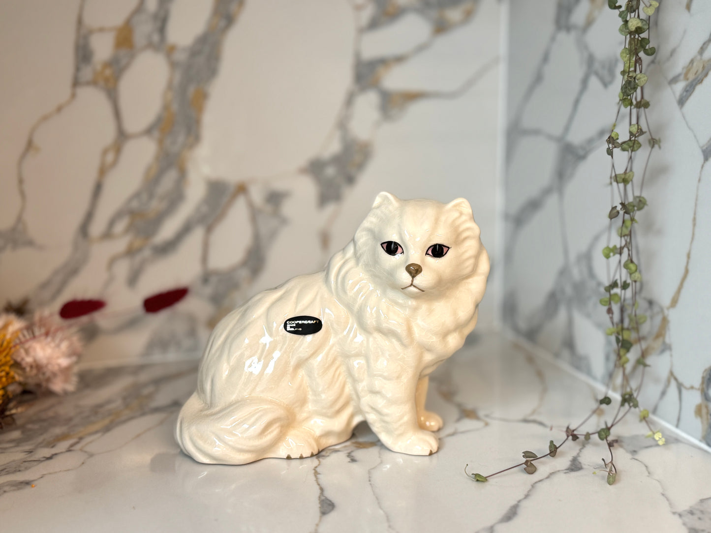 Vintage White Persian Cat Figurine by Coopercraft, Summerbank Pottery | c.1970