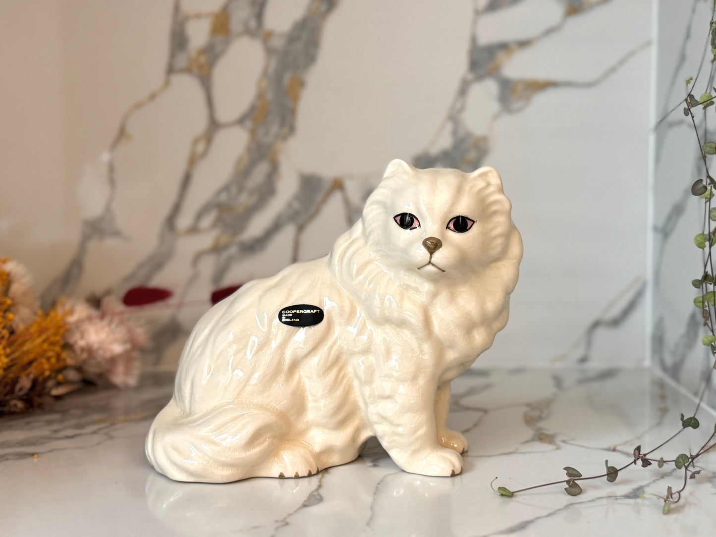 Vintage White Persian Cat Figurine by Coopercraft, Summerbank Pottery | c.1970