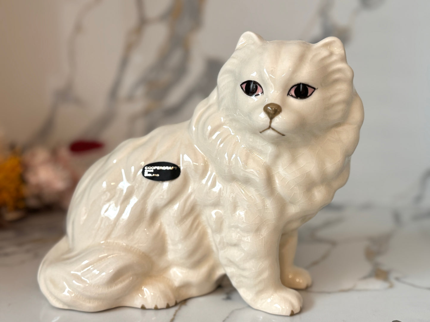 Vintage White Persian Cat Figurine by Coopercraft, Summerbank Pottery | c.1970