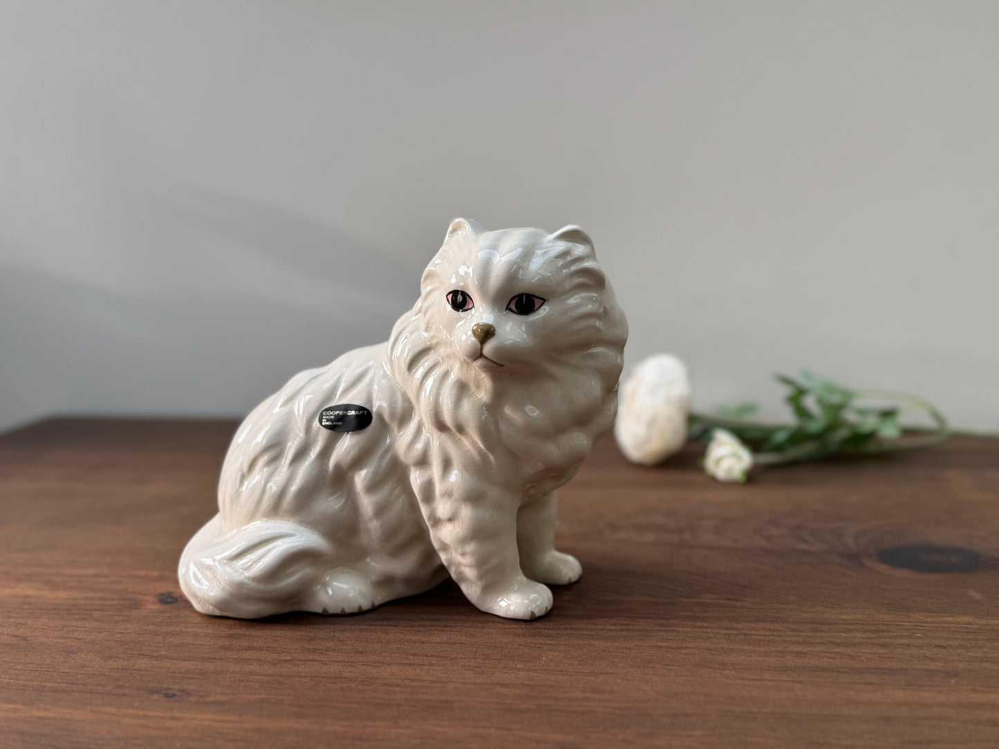 Vintage White Persian Cat Figurine by Coopercraft, Summerbank Pottery | c.1970
