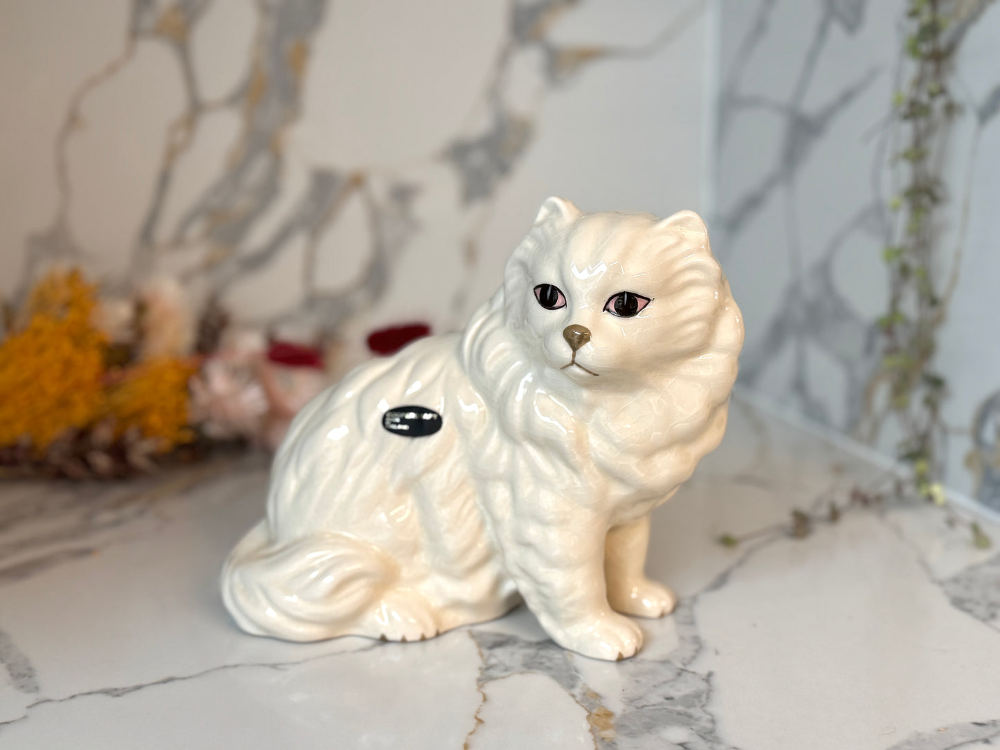 Vintage White Persian Cat Figurine by Coopercraft, Summerbank Pottery | c.1970