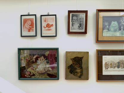 Pair of Antique Louis Wain Cat Prints in Black Wooden Frames, Early 20th Century