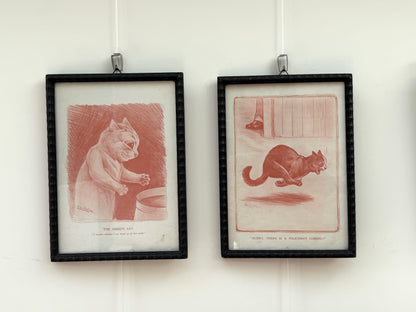 Pair of Antique Louis Wain Cat Prints in Black Wooden Frames, Early 20th Century