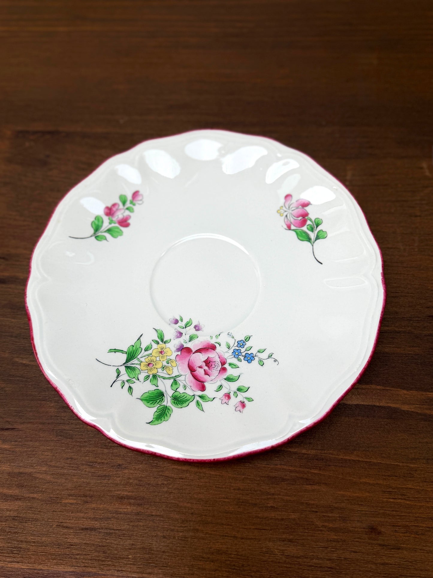 Set of Three Vintage Floral Teacups and Saucers, Spode & KG Lunéville