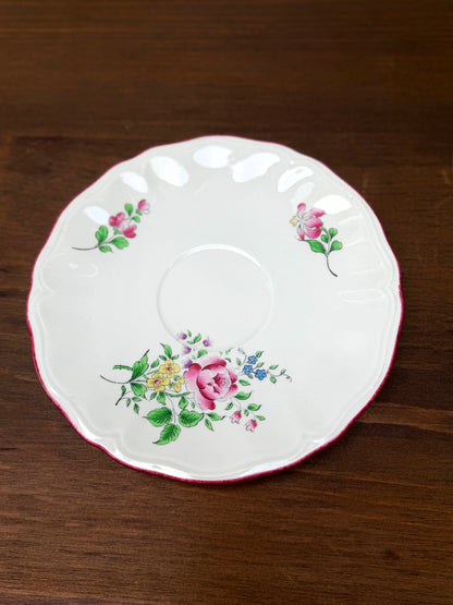 Set of Three Vintage Floral Teacups and Saucers, Spode & KG Lunéville