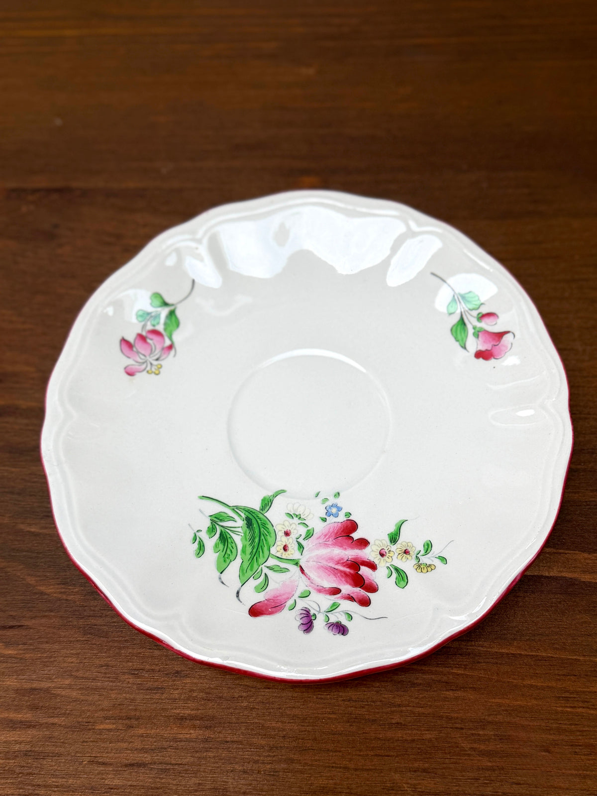 Set of Three Vintage Floral Teacups and Saucers, Spode & KG Lunéville