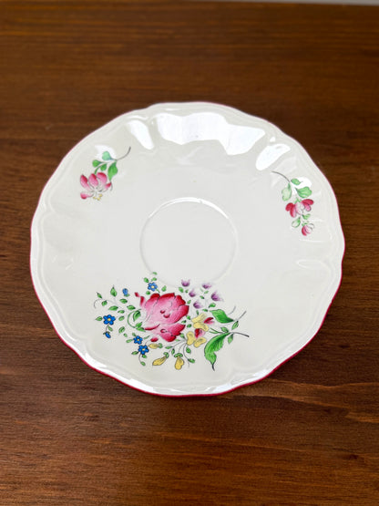 Set of Three Vintage Floral Teacups and Saucers, Spode & KG Lunéville