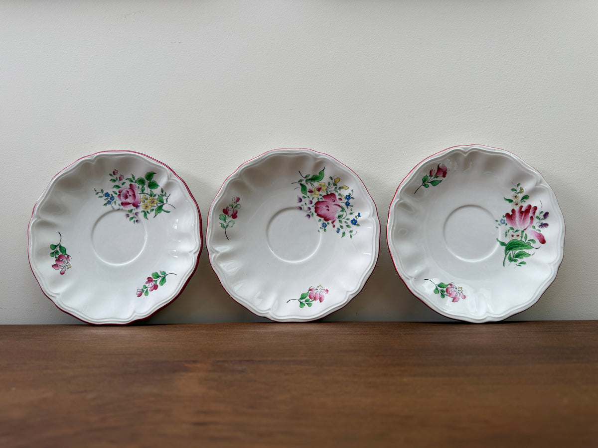 Set of Three Vintage Floral Teacups and Saucers, Spode & KG Lunéville