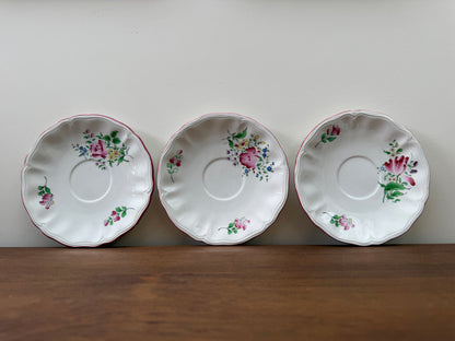 Set of Three Vintage Floral Teacups and Saucers, Spode & KG Lunéville