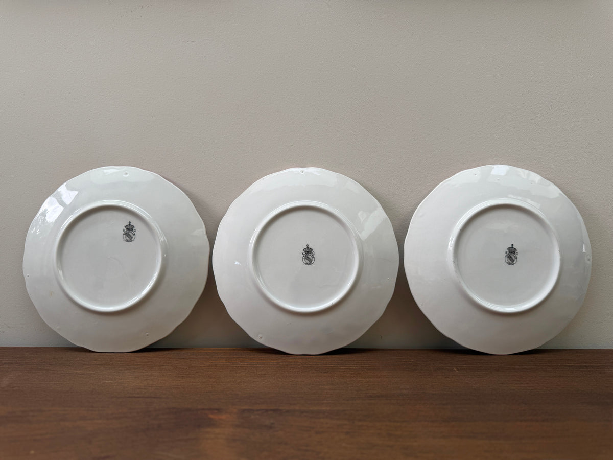 Set of Three Vintage Floral Teacups and Saucers, Spode & KG Lunéville